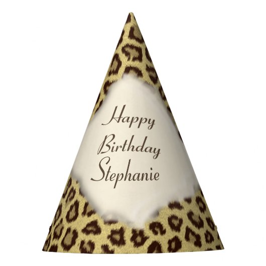 Leopard Print Happy Birthday Party Pet Feesthoedjes (Voorkant)