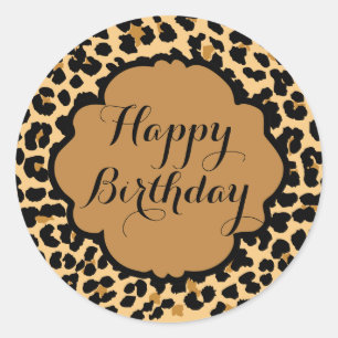 Leopard Print Happy Birthday-stickers Ronde Sticker