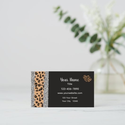 Leopard Print Heart Visitekaartje (Staand voorkant)