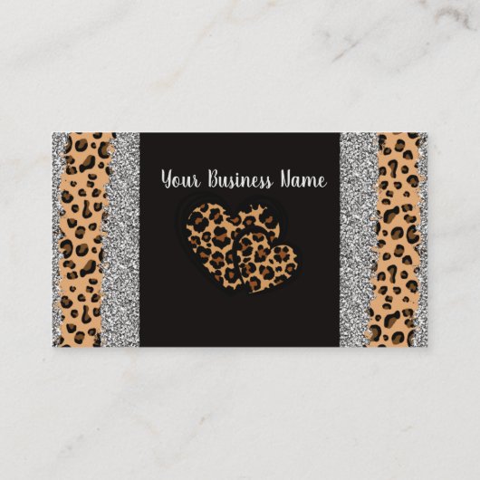 Leopard Print Heart Visitekaartje (Achterkant)