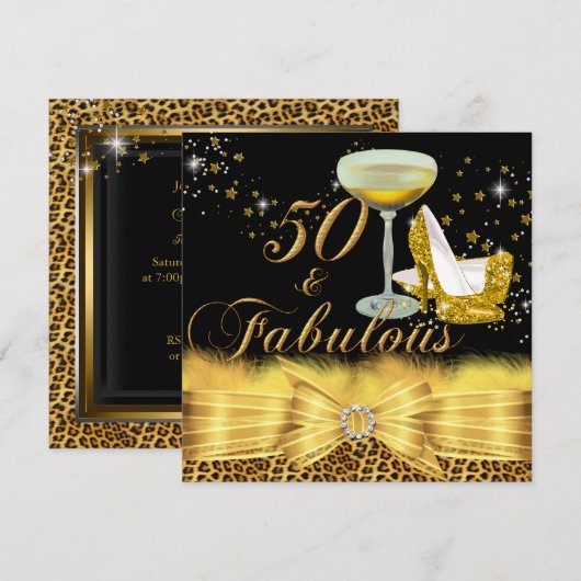 Leopard Print & Heels Gold 50 & Fabulous Birthday Kaart (Voorkant / Achterkant)