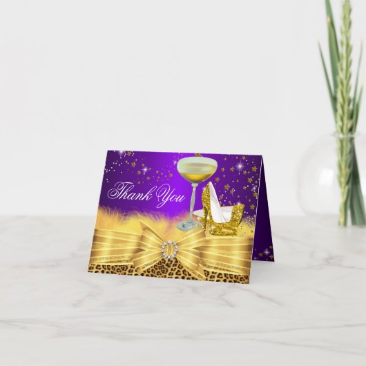 Leopard Print & Heels Paarse bedankkaart (Voorkant)