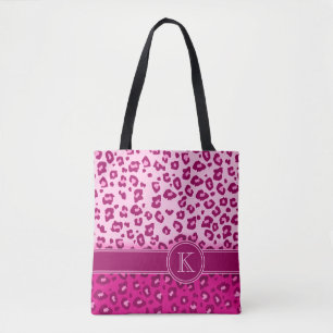 Leopard print hete roze monogram dierlijk boekje tote bag