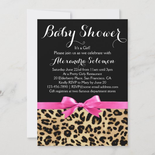 Leopard Print Hot Pink Bow Meisje Baby shower Kaart (Voorkant)