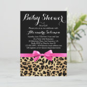 Leopard Print Hot Pink Bow Meisje Baby shower Kaart (Staand voorkant)