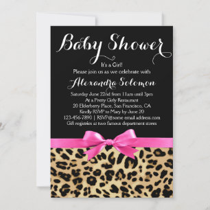 Leopard Print Hot Pink Bow Meisje Baby shower Kaart
