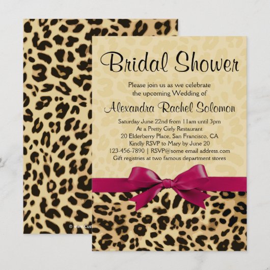 Leopard Print Hot Pink Bridal Shower Uitnodiging (Voorkant / Achterkant)