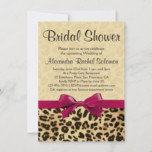Leopard Print Hot Pink Bridal Shower Uitnodiging (Voorkant)