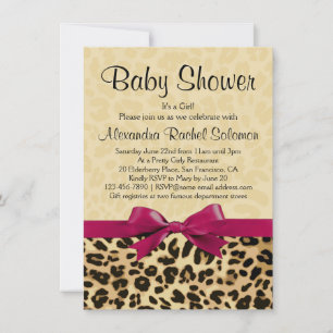 Leopard Print Hot Pink Girl Baby shower Uitnodigin Kaart