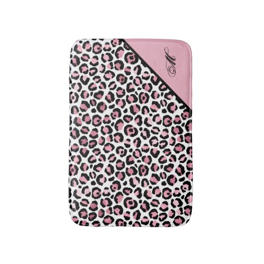 Leopard Print in roze wit en zwart met monogram Badmat (Voorkant Verticaal)