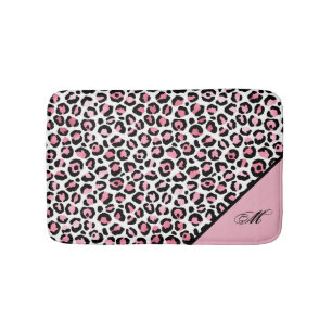Leopard Print in roze wit en zwart met monogram Badmat