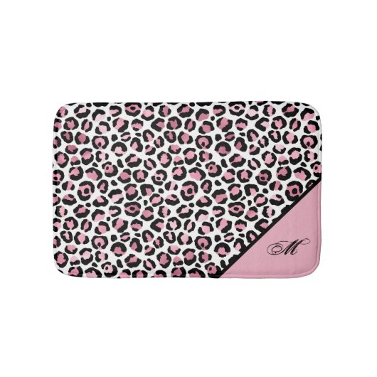 Leopard Print in roze wit en zwart met monogram Badmat (Voorkant)
