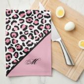 Leopard Print in roze wit en zwart met monogram Theedoek (Quarter Fold)
