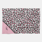 Leopard Print in roze wit en zwart met monogram Theedoek (Horizontaal)