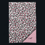 Leopard Print in roze wit en zwart met monogram Theedoek<br><div class="desc">Klassieke Elegante Luipaard Print in Roze Wit & Zwart met Monogram Design. Geef je keuken een luxe make-over met deze gepersonaliseerde handdoek.</div>