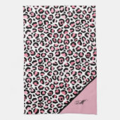 Leopard Print in roze wit en zwart met monogram Theedoek (Verticaal)