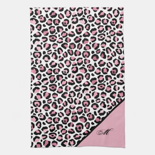Leopard Print in roze wit en zwart met monogram Theedoek (Verticaal)