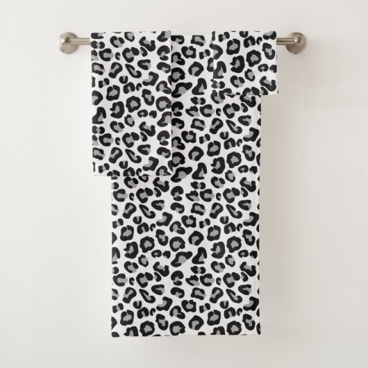 Leopard Print in zwart-wit met grijs / grijs Bad Handdoek (Insitu)