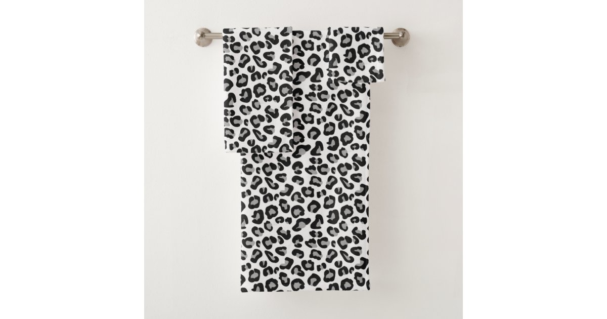 Gewoon ik ben gelukkig Renaissance Leopard Print in zwart-wit met grijs / grijs Bad Handdoek | Zazzle.nl