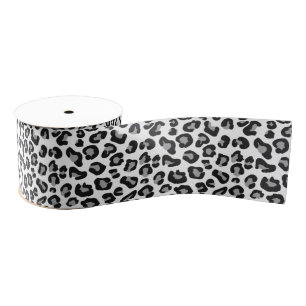Leopard Print in zwart-wit met grijs / grijs Grosgrain Lint
