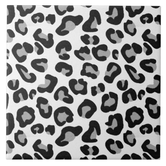 Leopard Print in zwart-wit met grijs / grijs Tegeltje (Voorkant)