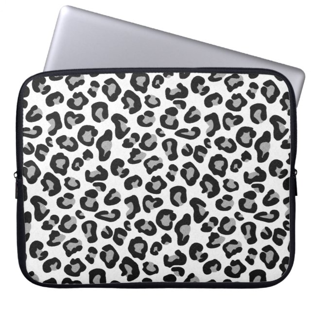 Leopard Print in zwart-wit met grijs Laptop Sleeve (Voorkant)