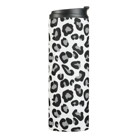 Leopard Print in zwart-wit met grijs Thermosbeker (Gedraaid links)