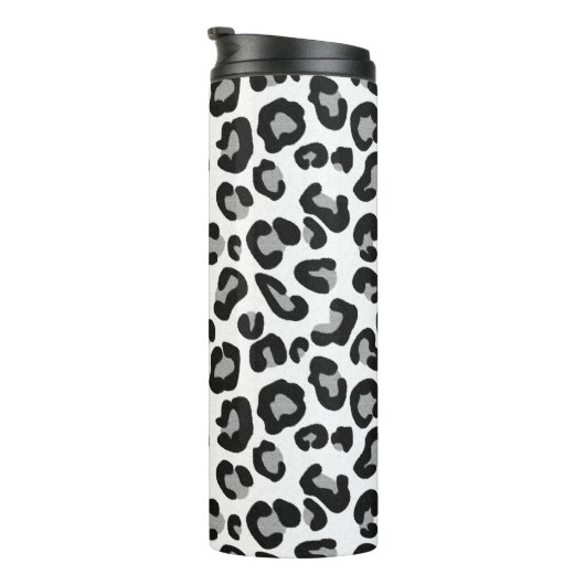 Leopard Print in zwart-wit met grijs Thermosbeker (Geroteerd rechts)