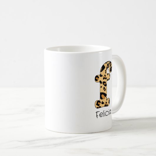 Leopard Print Initiaal f Onderkast en Naam Koffiemok (Voorkant rechts)