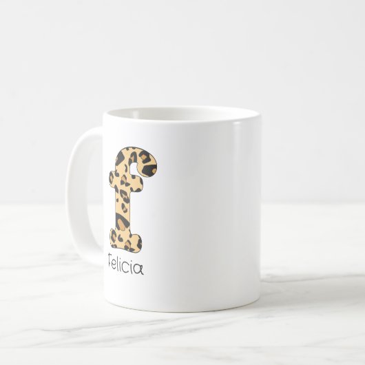 Leopard Print Initiaal f Onderkast en Naam Koffiemok (Voorkant links)