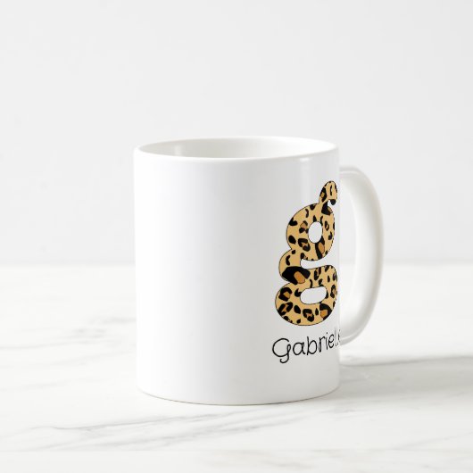 Leopard Print Initiaal g Onderkast en Naam Koffiemok (Voorkant rechts)