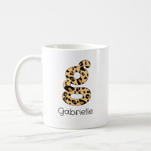 Leopard Print Initiaal g Onderkast en Naam Koffiemok (Links)