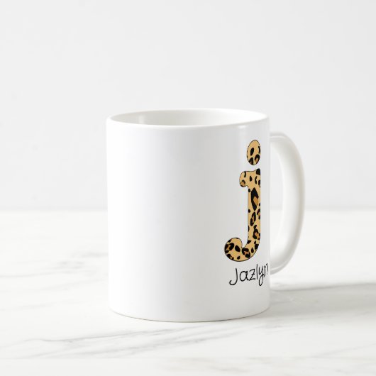 Leopard Print Initiaal j Onderkast en Naam Koffiemok (Voorkant rechts)