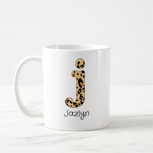Leopard Print Initiaal j Onderkast en Naam Koffiemok (Links)