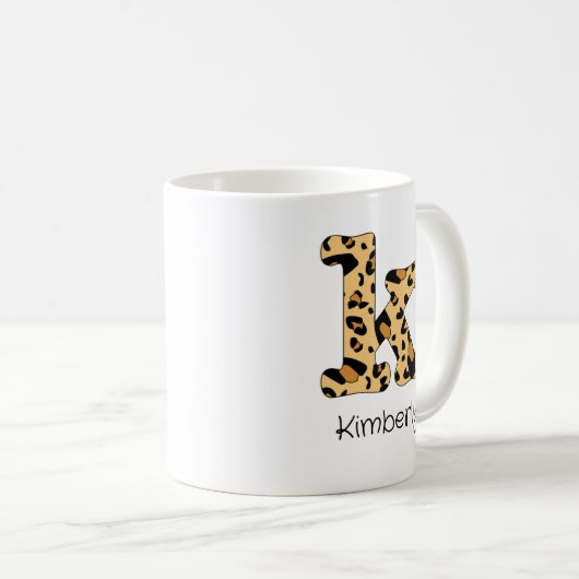 Leopard Print Initiaal k Onderkast en naam Koffiemok (Voorkant rechts)