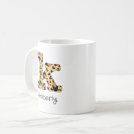 Leopard Print Initiaal k Onderkast en naam Koffiemok (Voorkant links)