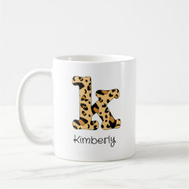 Leopard Print Initiaal k Onderkast en naam Koffiemok