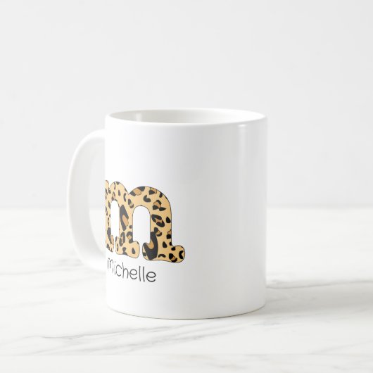 Leopard Print Initiaal m Onderkast en Naam Koffiemok (Voorkant links)