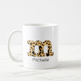 Leopard Print Initiaal m Onderkast en Naam Koffiemok