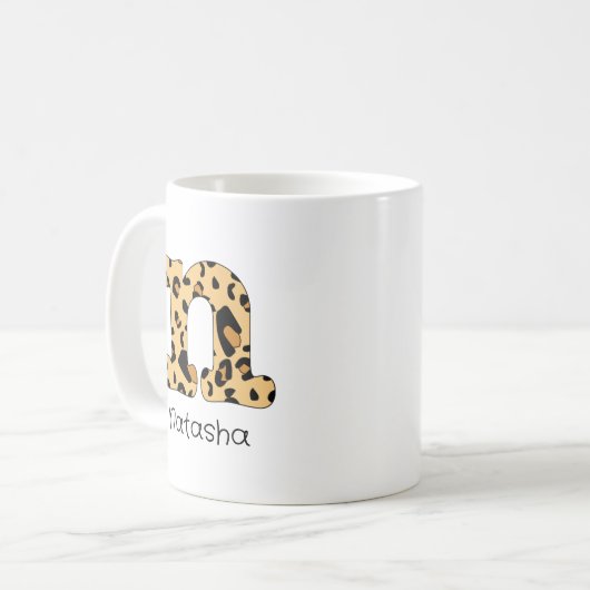 Leopard Print Initiaal n Onderkast en Naam Koffiemok (Voorkant links)