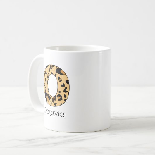 Leopard Print Initiaal o Onderkast en naam Koffiemok (Voorkant links)