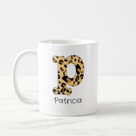Leopard Print Initiaal Onderkast p en Naam Koffiemok