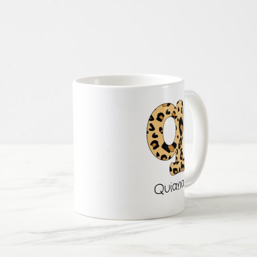 Leopard Print Initiaal Onderkast q en Naam Koffiemok (Voorkant rechts)