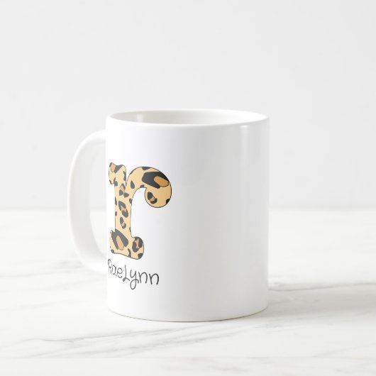 Leopard Print Initiaal r Onderkast en Naam Koffiemok (Voorkant links)
