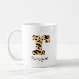 Leopard Print Initiaal r Onderkast en Naam Koffiemok