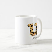 Leopard Print Initiaal u Onderkast en Naam Koffiemok (Voorkant rechts)