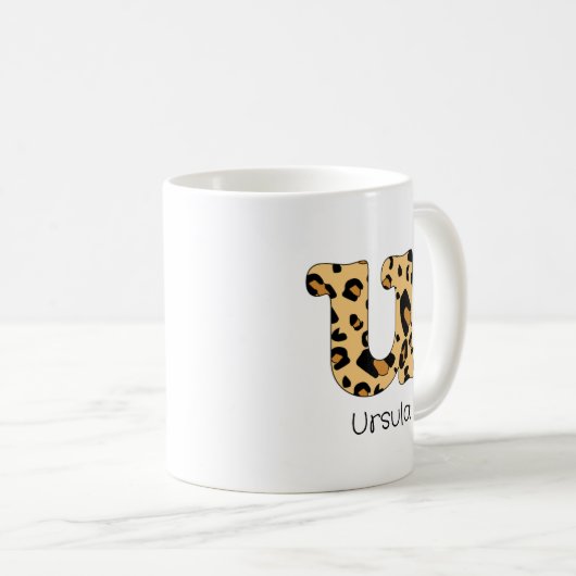 Leopard Print Initiaal u Onderkast en Naam Koffiemok (Voorkant rechts)