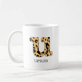 Leopard Print Initiaal u Onderkast en Naam Koffiemok