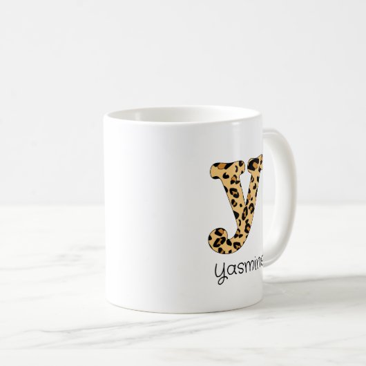 Leopard Print Initiaal y Lowercase en naam Koffiemok (Voorkant rechts)