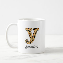 Leopard Print Initiaal y Lowercase en naam Koffiemok